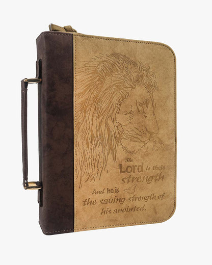 PU Leather Classic Lion Bible Cover Scripture Case with Handle Pocket – 2 Colors Available