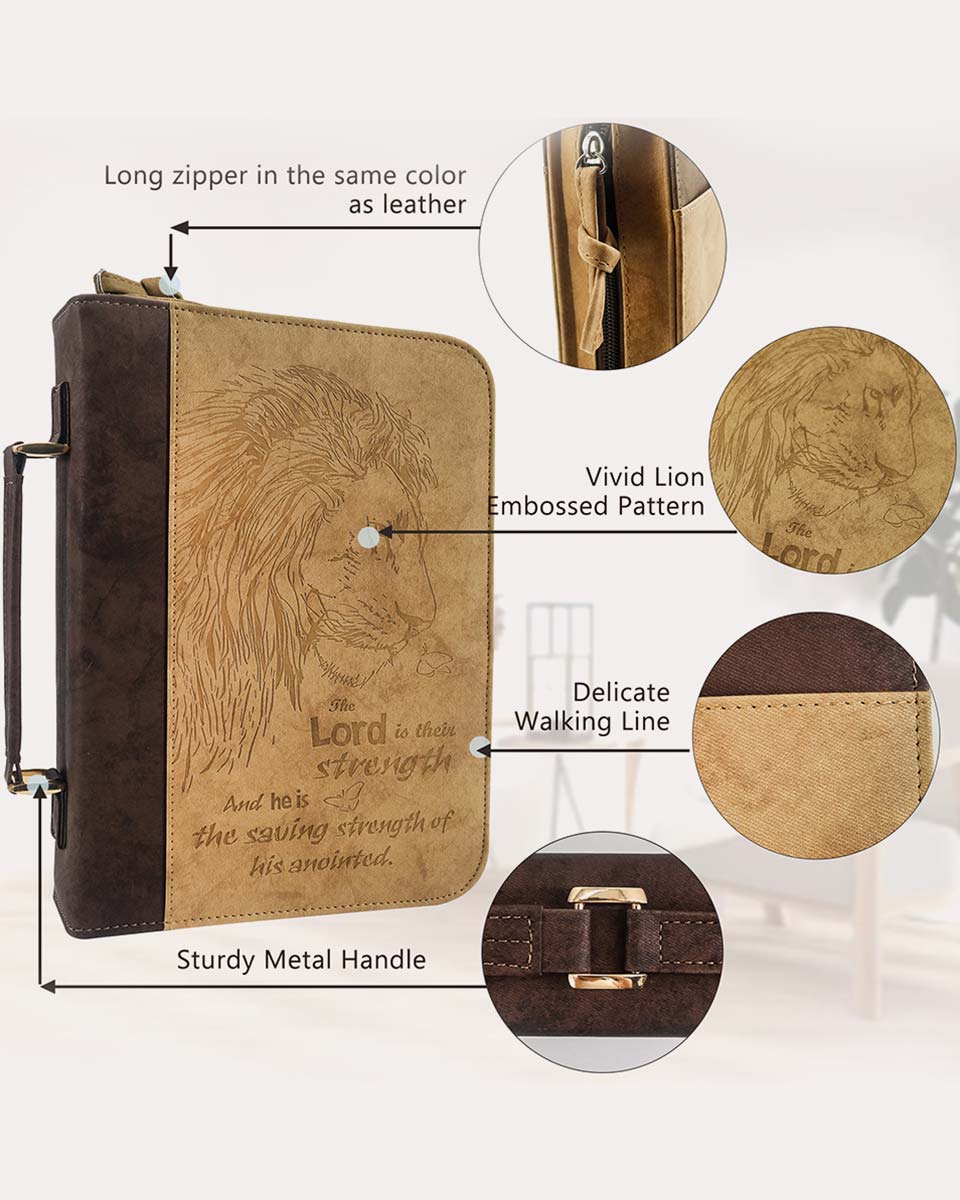 PU Leather Classic Lion Bible Cover Scripture Case with Handle Pocket – 2 Colors Available