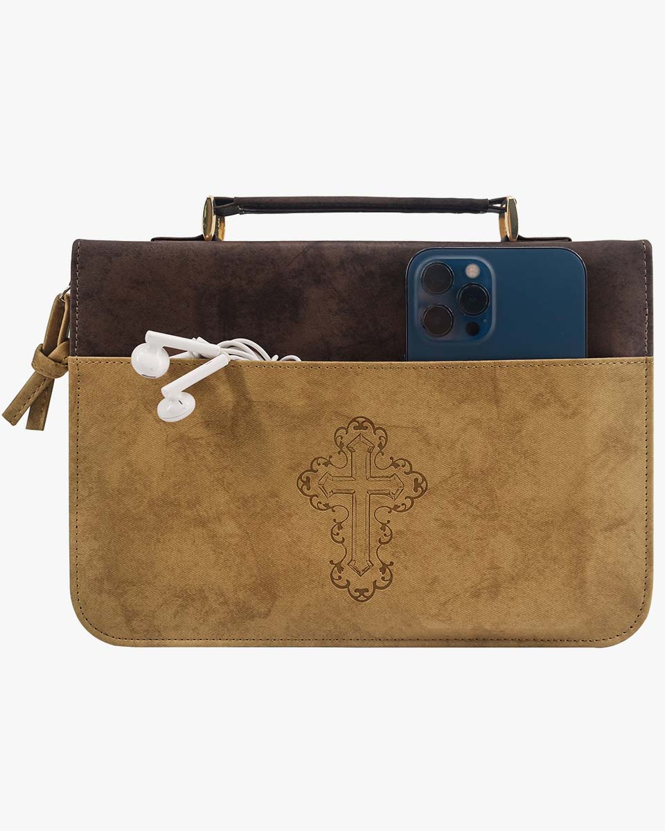 PU Leather Classic Lion Bible Cover Scripture Case with Handle Pocket – 2 Colors Available