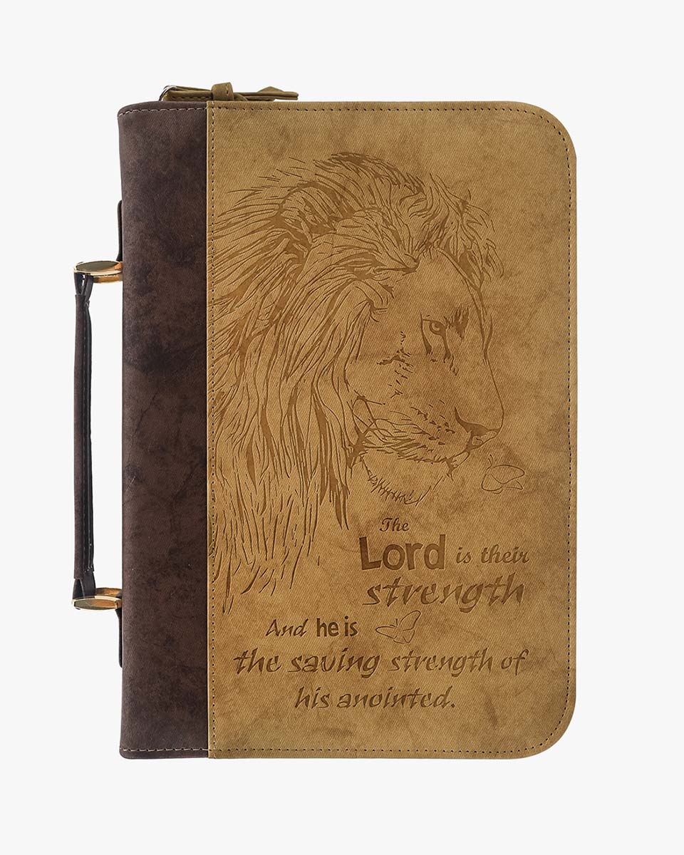 PU Leather Classic Lion Bible Cover Scripture Case with Handle Pocket – 2 Colors Available