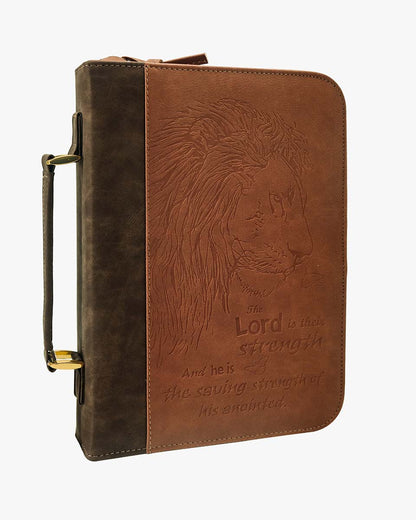 PU Leather Classic Lion Bible Cover Scripture Case with Handle Pocket – 2 Colors Available