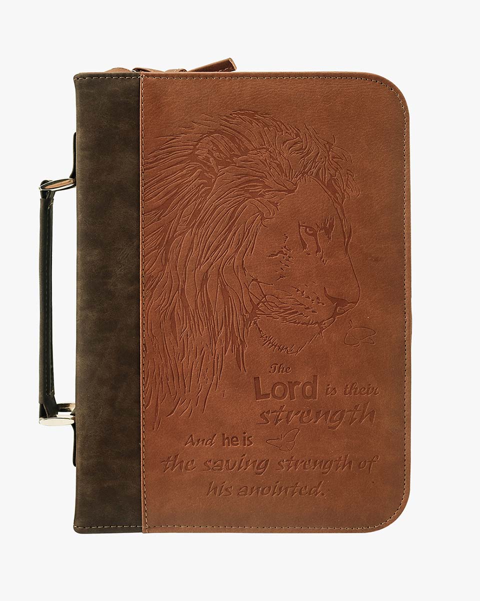 PU Leather Classic Lion Bible Cover Scripture Case with Handle Pocket – 2 Colors Available