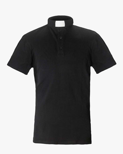 Men's Short-sleeved Tab Collar Clergy Polo Shirts - Black