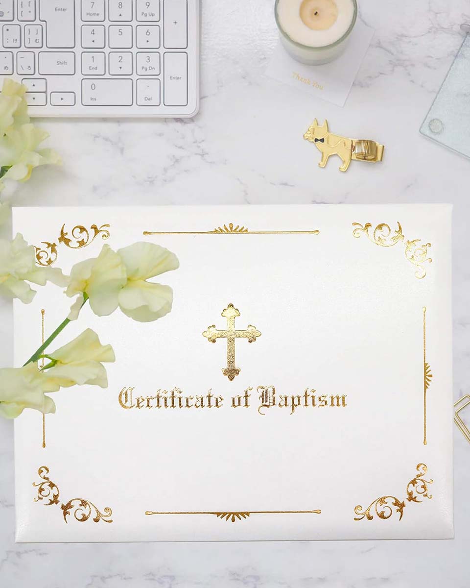 White Baptism Certificate Cover for 8.5x11 Imprinted Padded Certificate