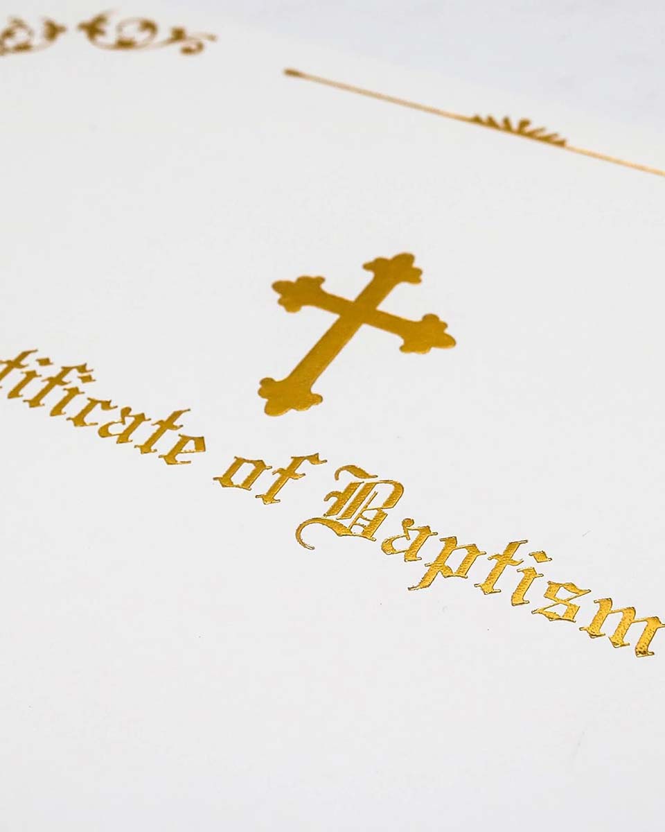 White Baptism Certificate Cover for 8.5x11 Imprinted Padded Certificate