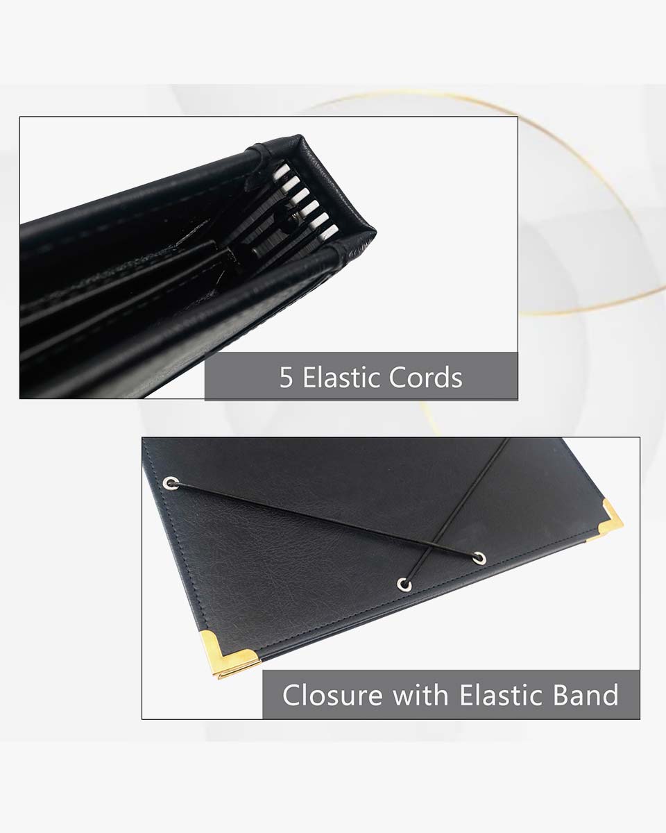 Music Binder Choir Folder Black Leather with Elastic Band 12.5″ x 10″