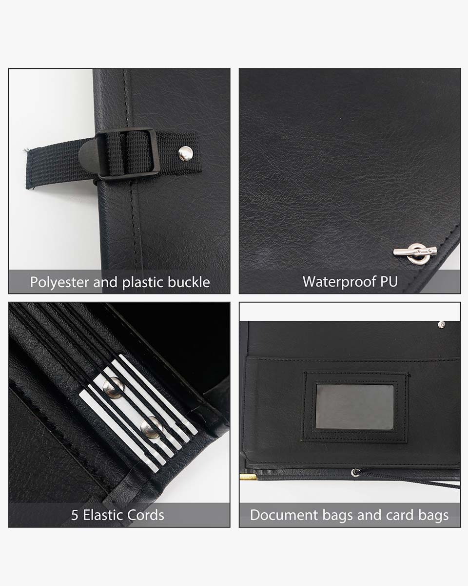 Music Binder Choir Folder Black Leather with Elastic Band 12.5″ x 10″