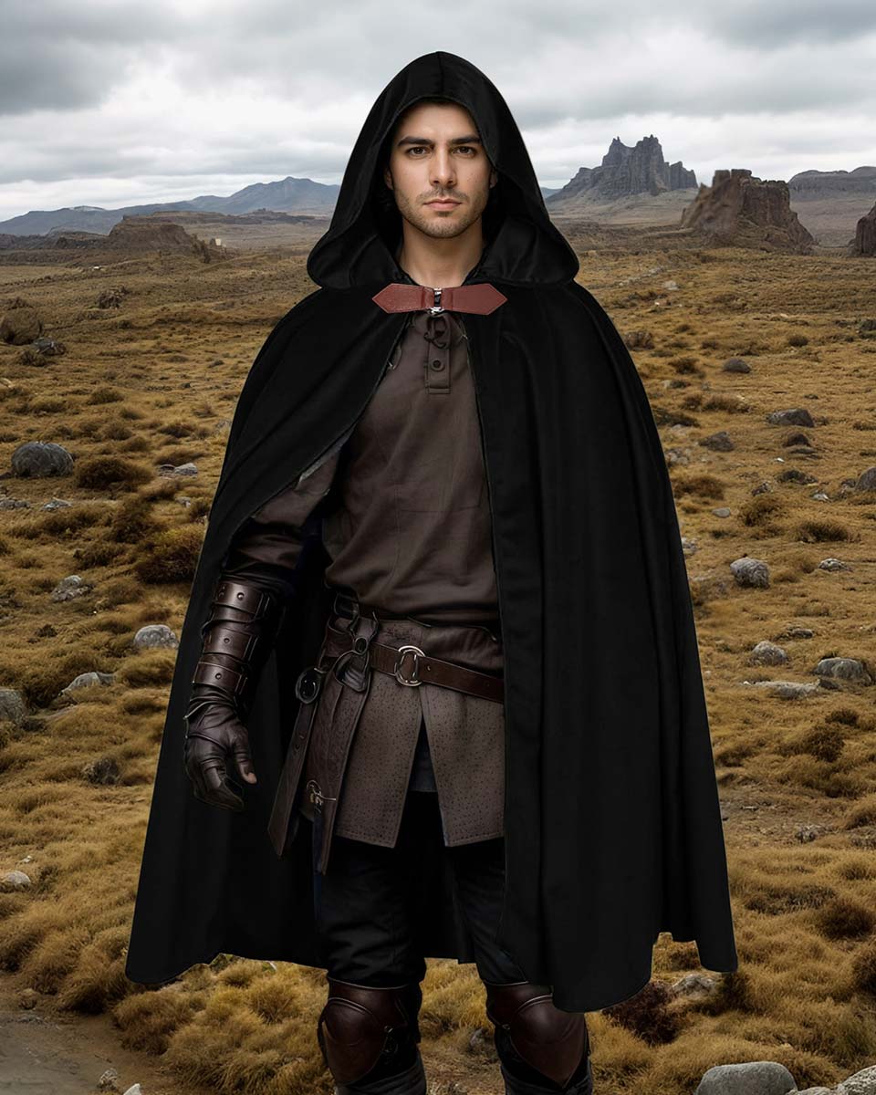 Medieval Renaissance Velvet Hobbit Cloak with Hood for Halloween Cosplay Costume - 2 Colors Available