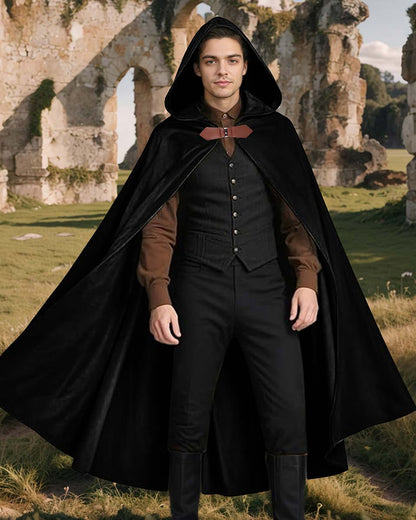 Medieval Renaissance Velvet Hobbit Cloak with Hood for Halloween Cosplay Costume - 2 Colors Available