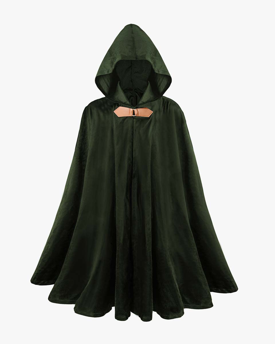 Medieval Renaissance Velvet Hobbit Cloak with Hood for Halloween Cosplay Costume - 2 Colors Available