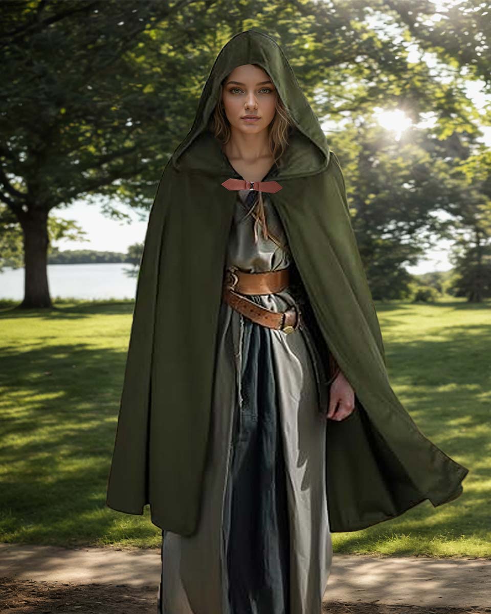 Medieval Renaissance Velvet Hobbit Cloak with Hood for Halloween Cosplay Costume - 2 Colors Available