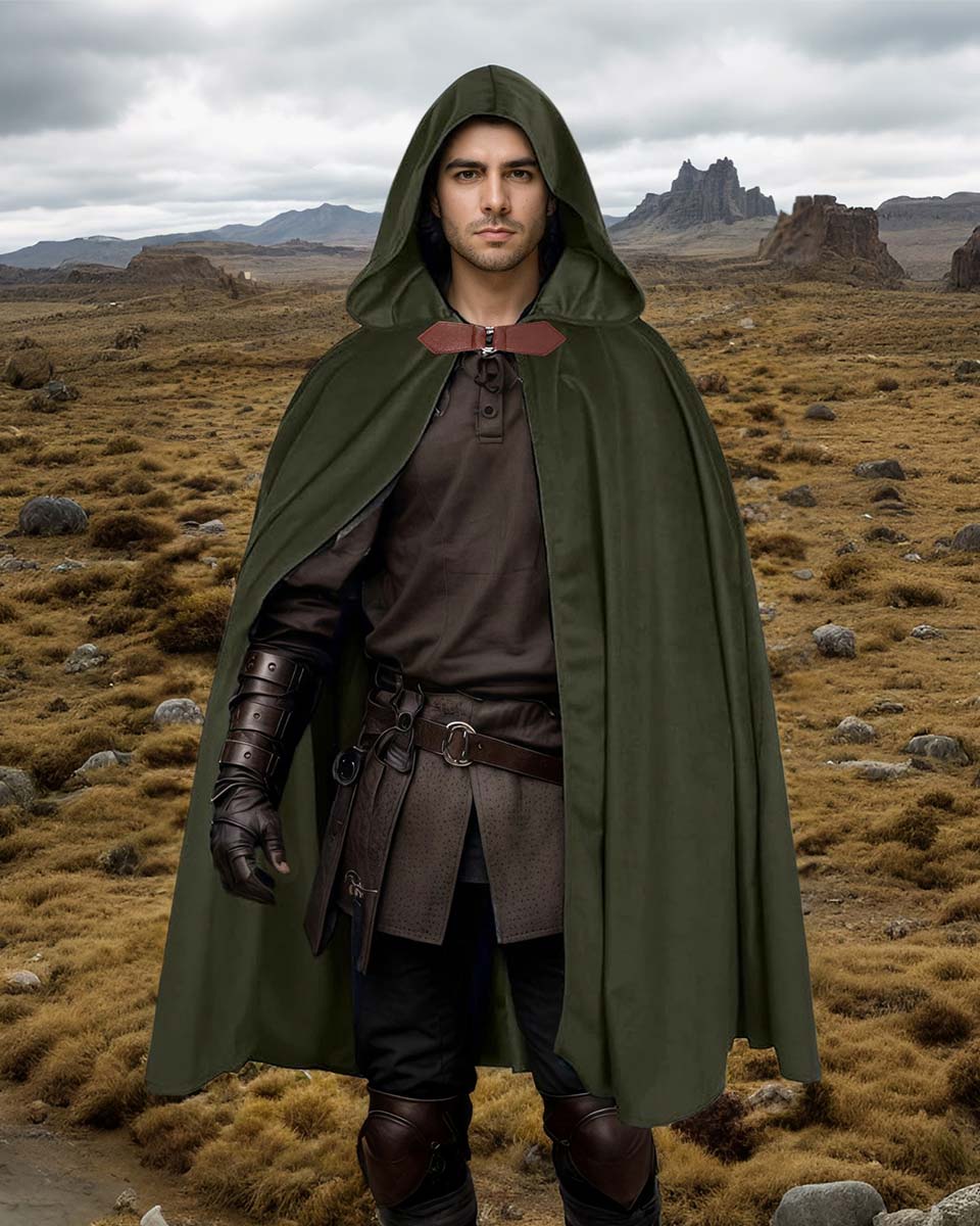 Medieval Renaissance Velvet Hobbit Cloak with Hood for Halloween Cosplay Costume - 2 Colors Available