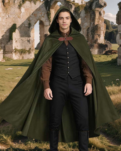 Medieval Renaissance Velvet Hobbit Cloak with Hood for Halloween Cosplay Costume - 2 Colors Available