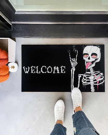 30x17 Inches Funny Skeleton Outside Non-Slip and Washable Welcome Door Halloween Mat