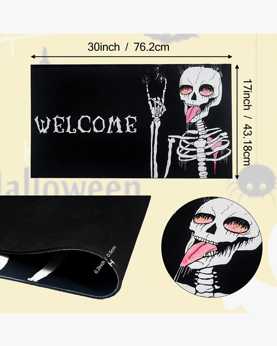 30x17 Inches Funny Skeleton Outside Non-Slip and Washable Welcome Door Halloween Mat