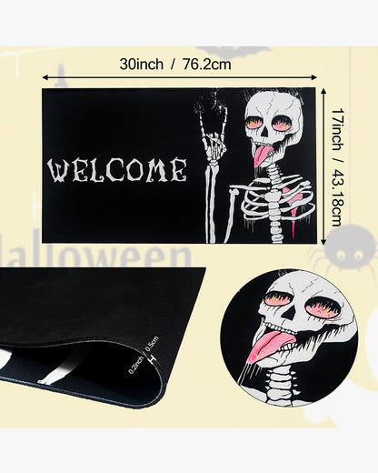 30x17 Inches Funny Skeleton Outside Non-Slip and Washable Welcome Door Halloween Mat