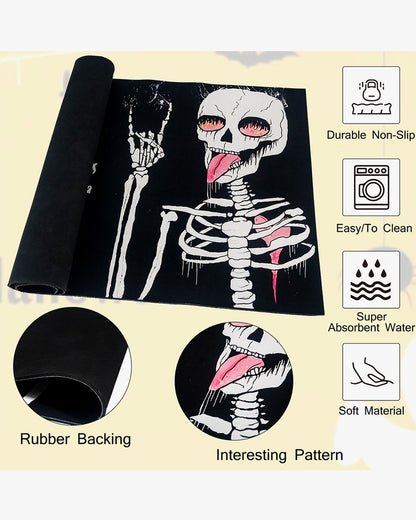30x17 Inches Funny Skeleton Outside Non-Slip and Washable Welcome Door Halloween Mat