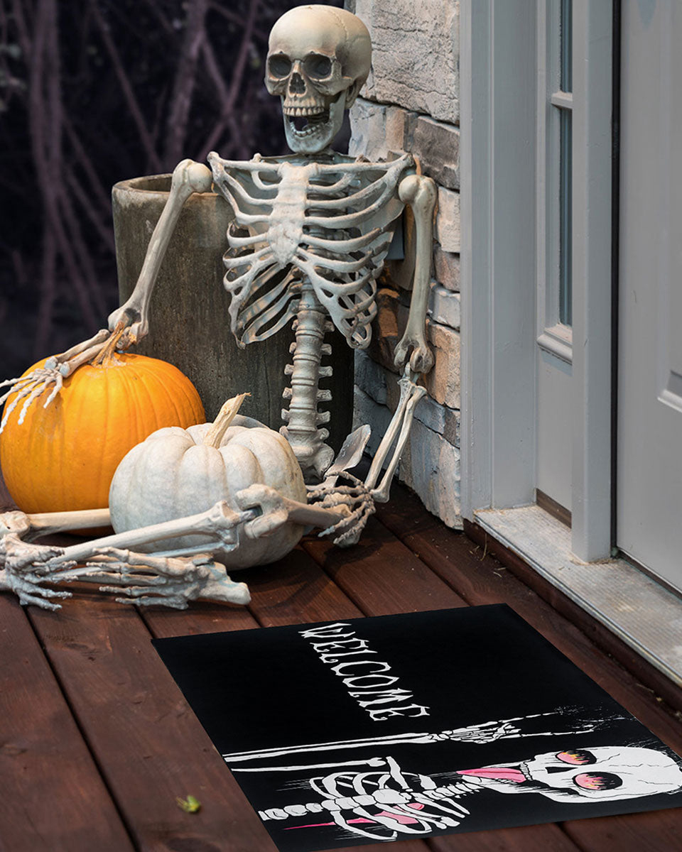 30x17 Inches Funny Skeleton Outside Non-Slip and Washable Welcome Door Halloween Mat