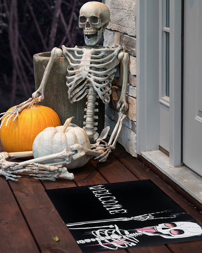 30x17 Inches Funny Skeleton Outside Non-Slip and Washable Welcome Door Halloween Mat