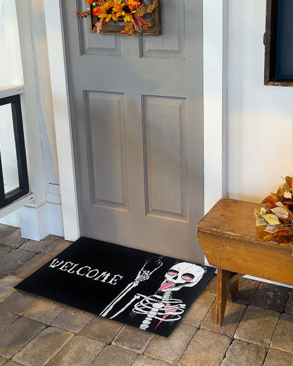 30x17 Inches Funny Skeleton Outside Non-Slip and Washable Welcome Door Halloween Mat