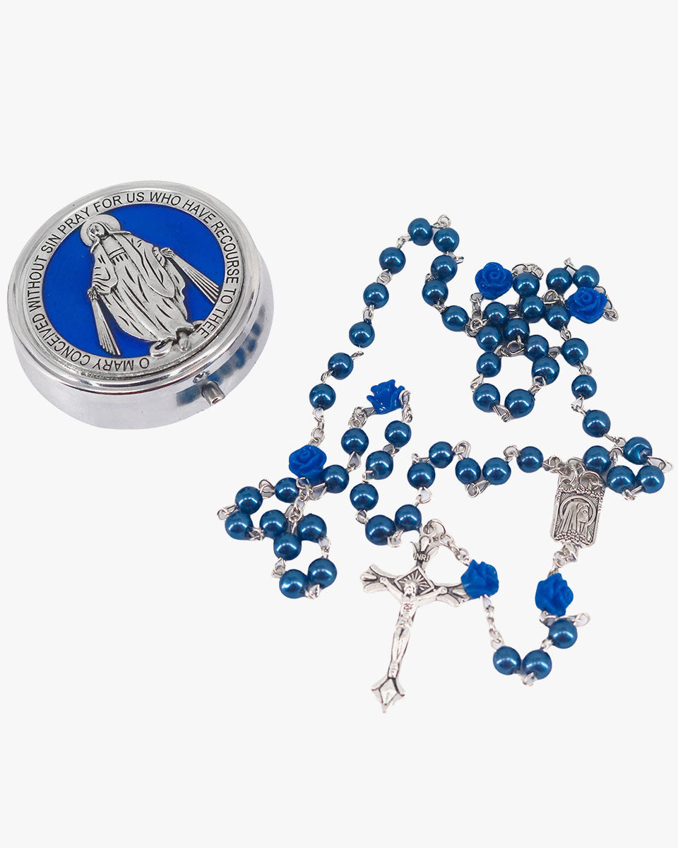 Glass Pearl Beads Catholic Rosary Necklace with Virgin Mary and Crucifix Rosary – 2 Colors Available