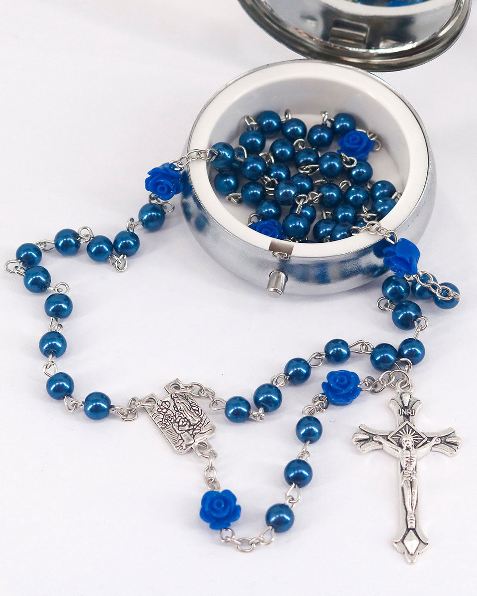 Glass Pearl Beads Catholic Rosary Necklace with Virgin Mary and Crucifix Rosary – 2 Colors Available