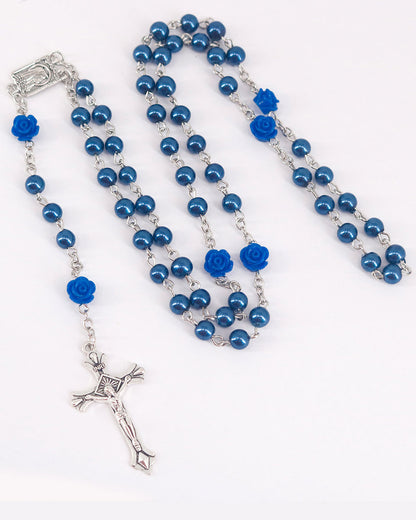 Glass Pearl Beads Catholic Rosary Necklace with Virgin Mary and Crucifix Rosary – 2 Colors Available