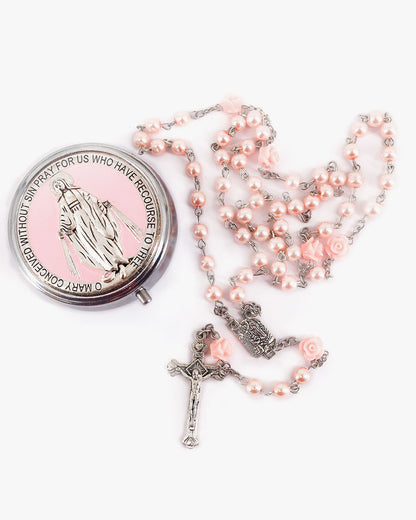 Glass Pearl Beads Catholic Rosary Necklace with Virgin Mary and Crucifix Rosary – 2 Colors Available