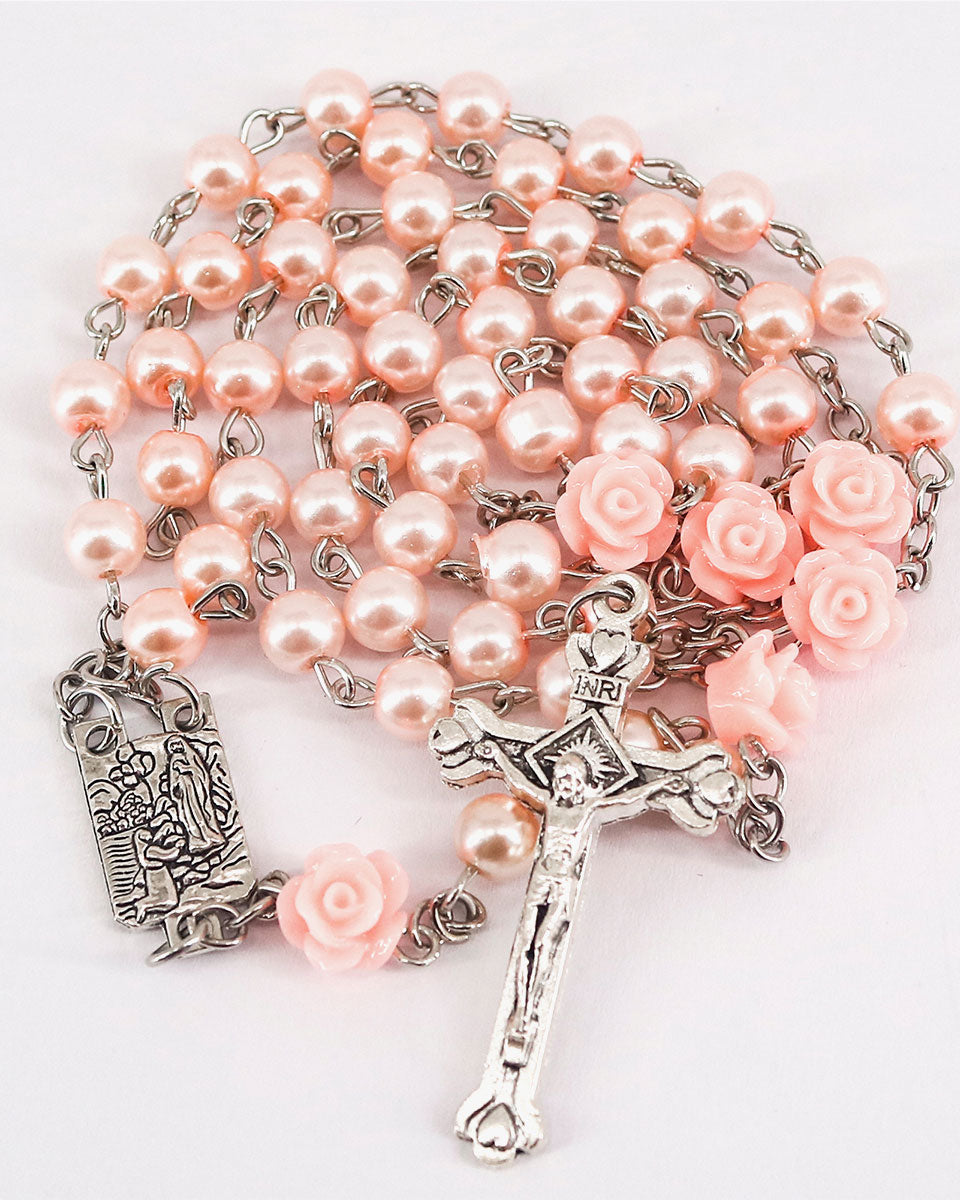 Glass Pearl Beads Catholic Rosary Necklace with Virgin Mary and Crucifix Rosary – 2 Colors Available