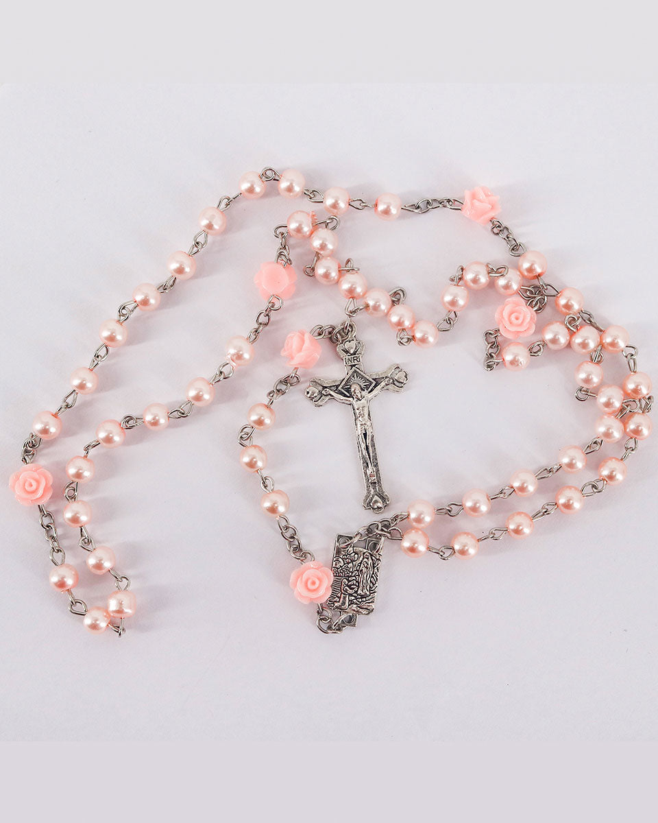 Glass Pearl Beads Catholic Rosary Necklace with Virgin Mary and Crucifix Rosary – 2 Colors Available