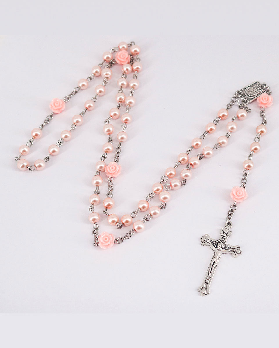 Glass Pearl Beads Catholic Rosary Necklace with Virgin Mary and Crucifix Rosary – 2 Colors Available