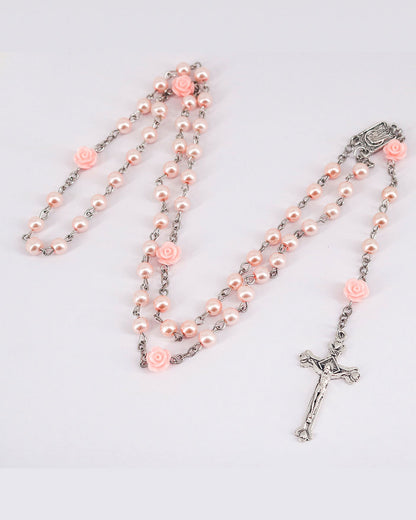 Glass Pearl Beads Catholic Rosary Necklace with Virgin Mary and Crucifix Rosary – 2 Colors Available