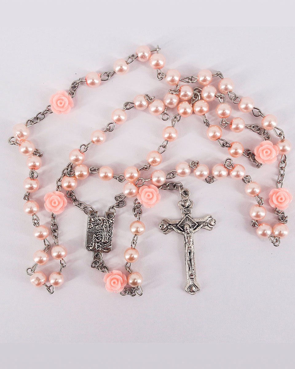 Glass Pearl Beads Catholic Rosary Necklace with Virgin Mary and Crucifix Rosary – 2 Colors Available