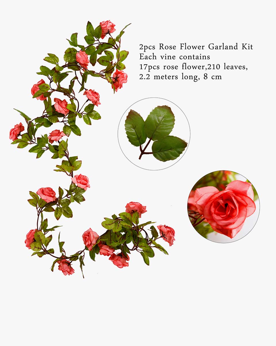 2 Strands of 14.5 Feet Artificial Rose Flower Garland Vines for Home Decor and DIY Indoor-Outdoor Party