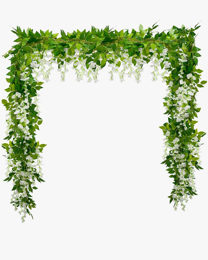 4 Strands of 25.6 Feet Artificial Wisteria Vine Garland Foliage String for Home Decor and DIY Indoor-Outdoor Party