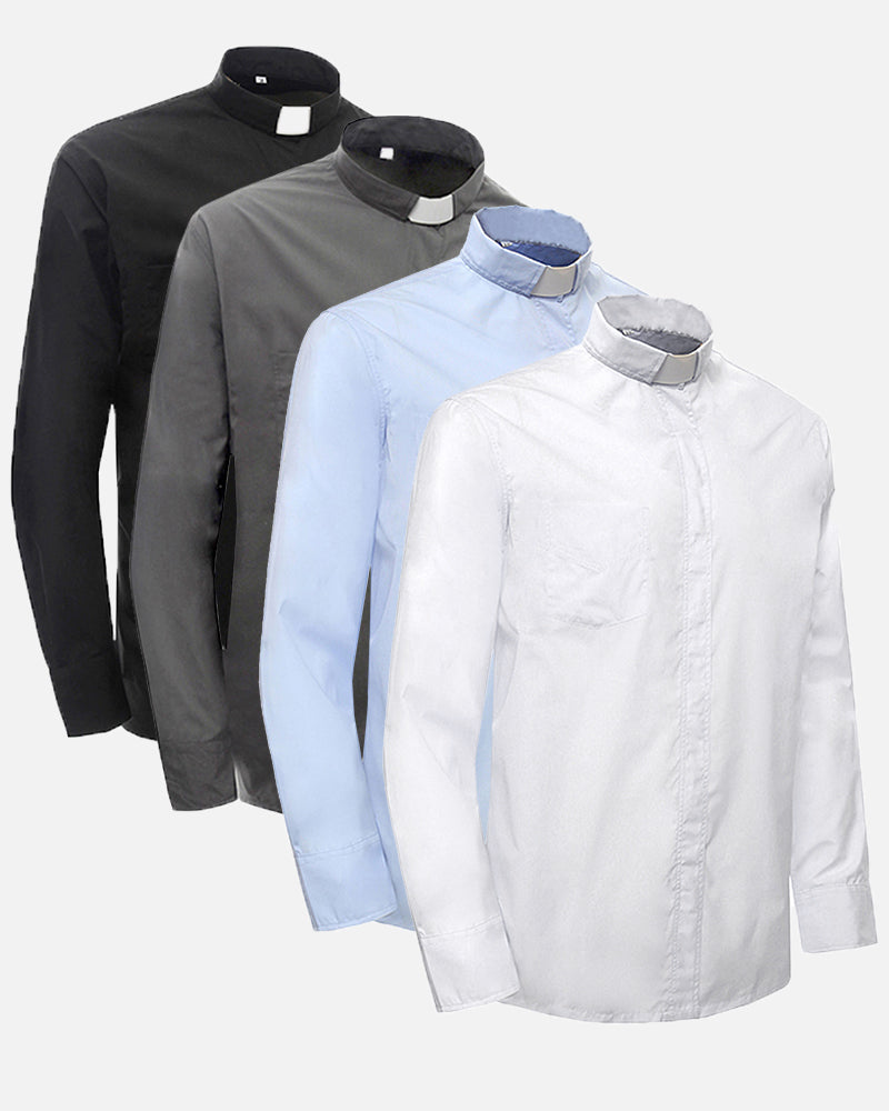 *BUY 3 GET 1 FREE* Men's Long-sleeved Tab Collar Clergy Shirt