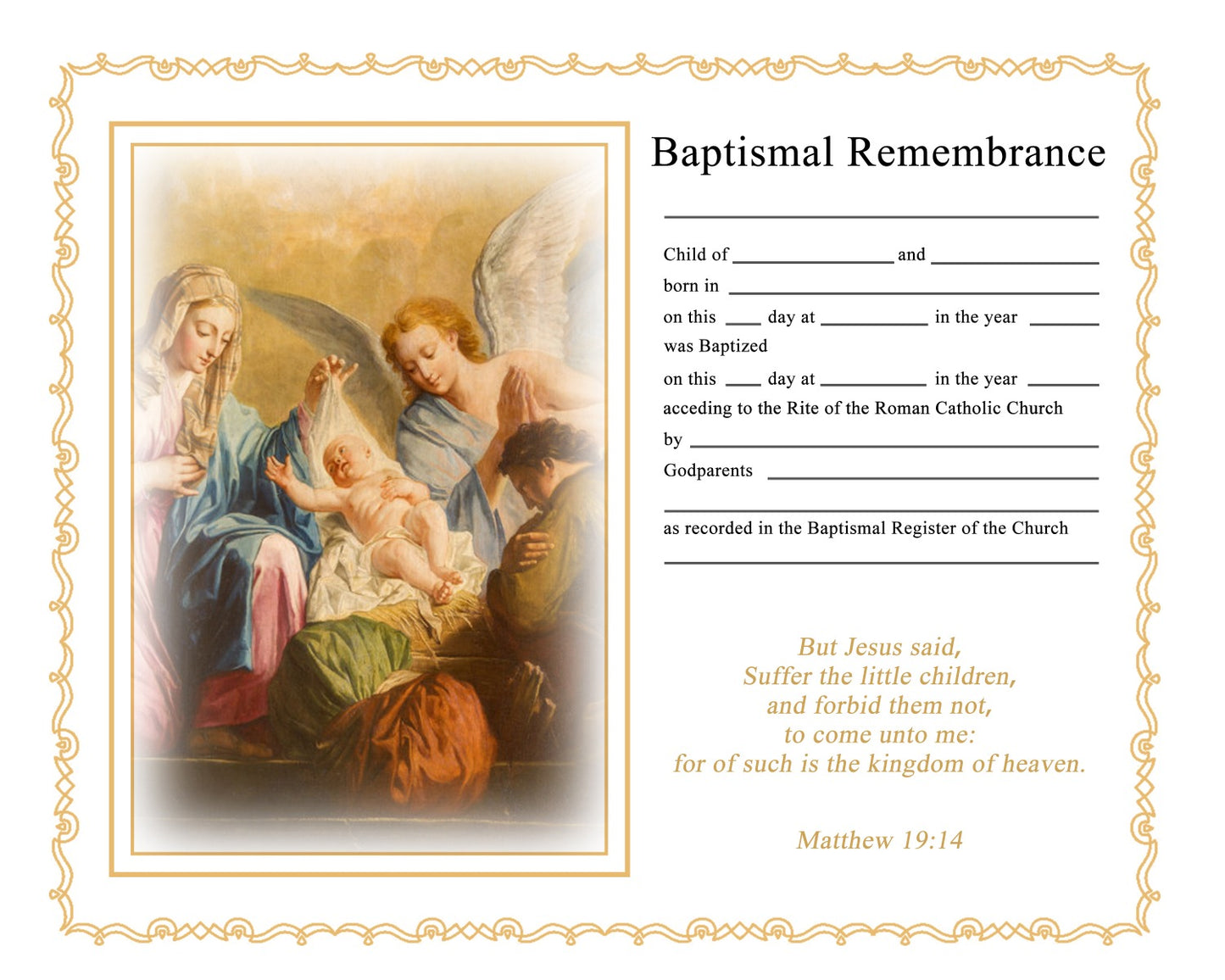 A4-8x10" Catholic Baptism Certificate