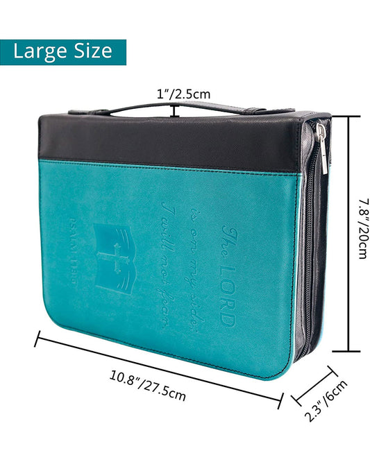 Blue PU Leather Durable Zipper Bible Bag Carrying Case
