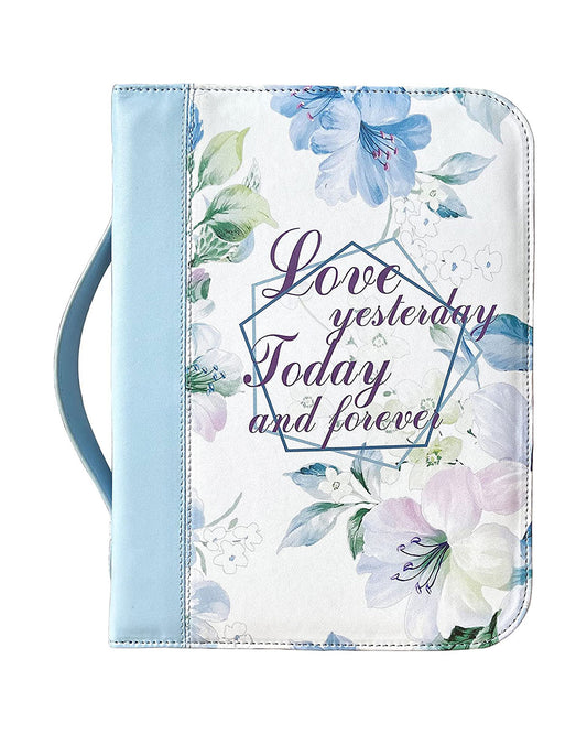 Baby Blue Floral PU Leather Durable Zipper Bible Bag Carrying Case