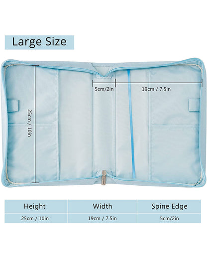 Baby Blue Floral PU Leather Durable Zipper Bible Bag Carrying Case
