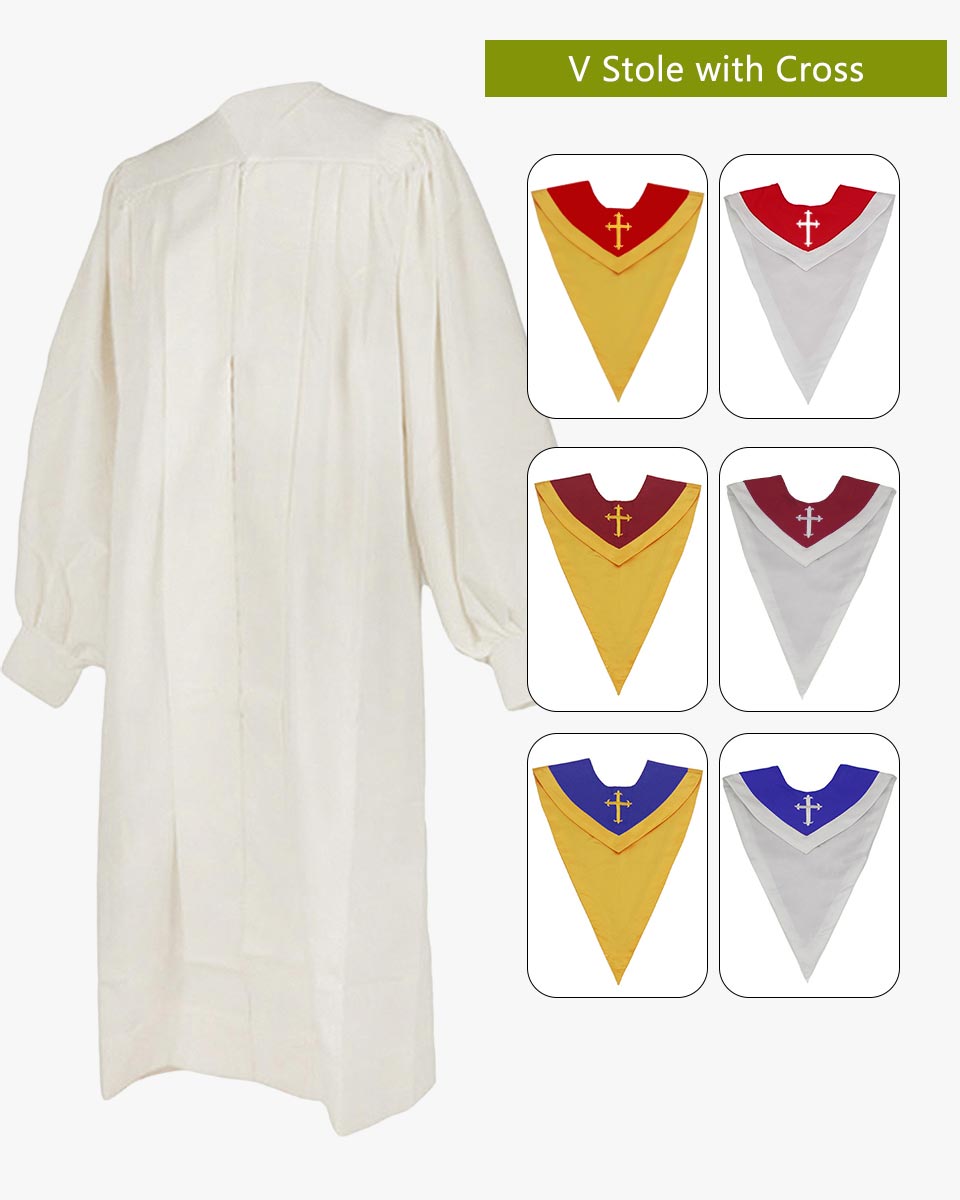 Senior Fluted Trinity Choir Robes Cuff Sleeve with Reversible Stoles