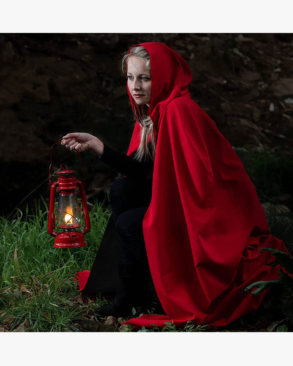 Unisex Fancy Full Length Black-red Reversible Hooded Cloak for Halloween Dress Cosplay
