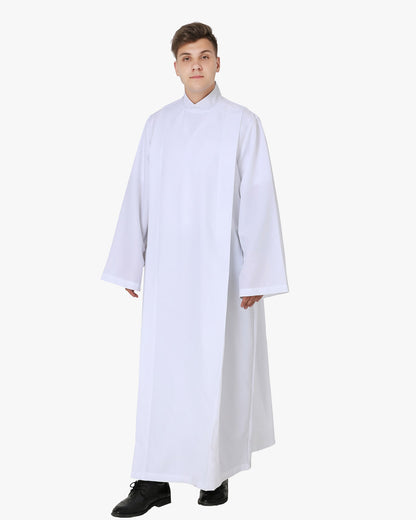Front Wrap White Clergy Cassock Alb with Cotton Cincture