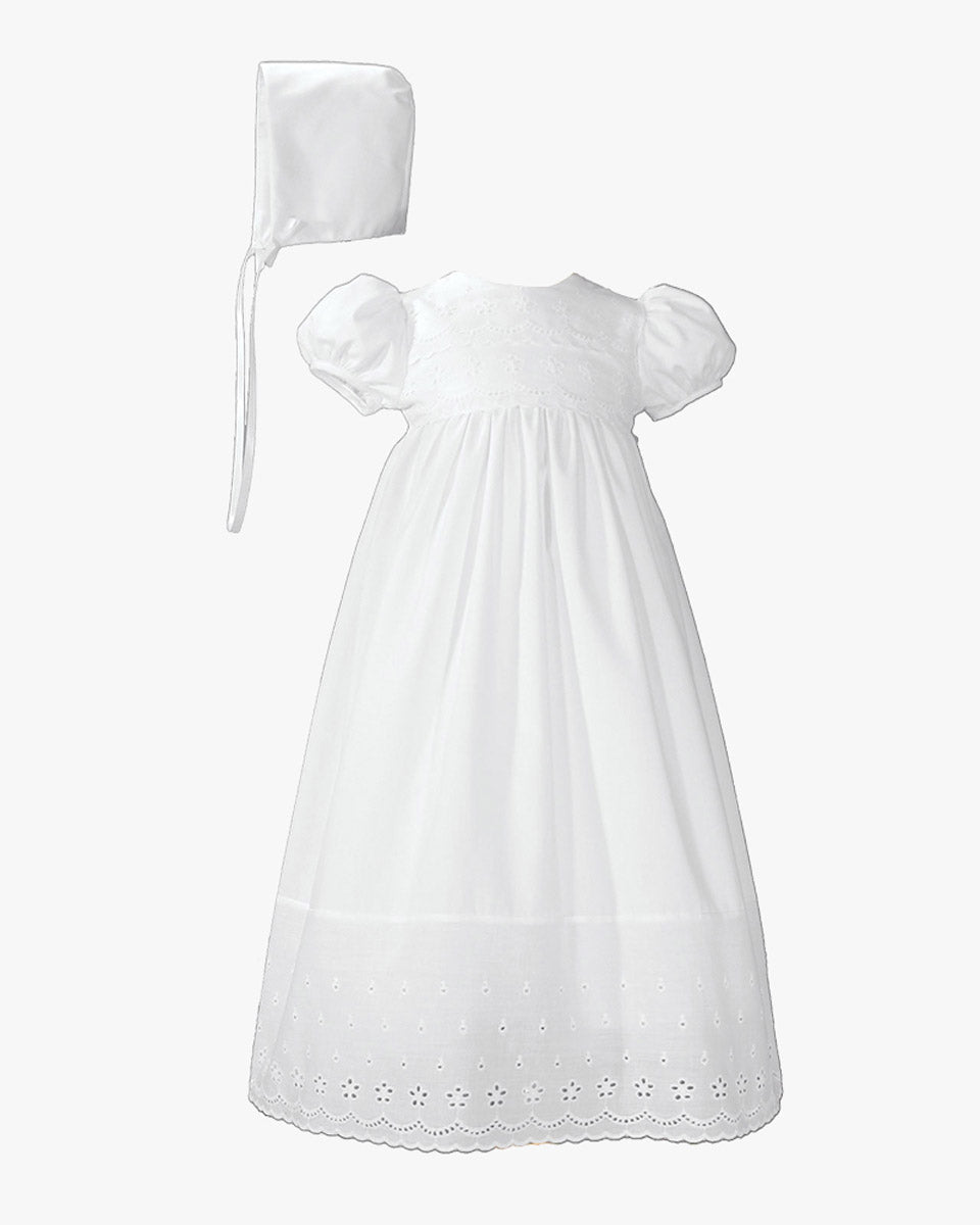 Ornamented with Eyelet across Bodice Christening Gown