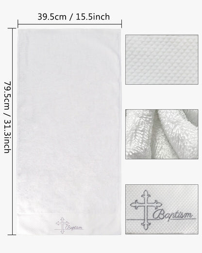 White Baptismal Cotton Towel with Silver Embroidered Cross - Pack of 2