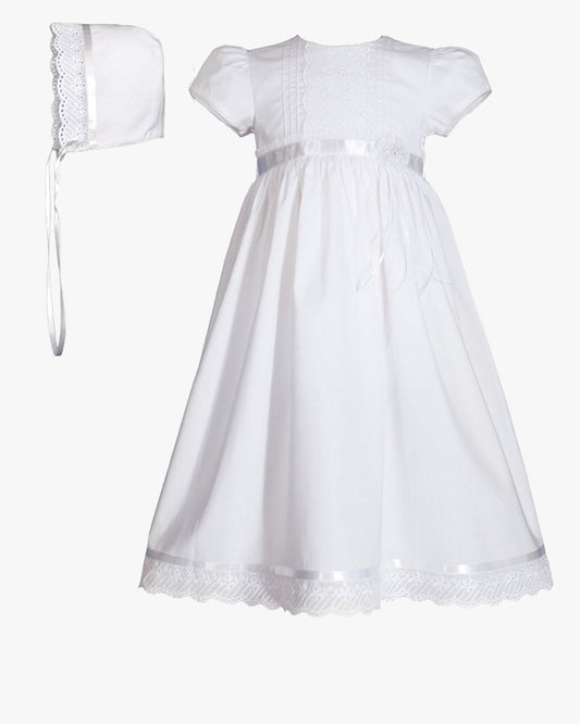 Christening Cotton Dress with Lace & Trim
