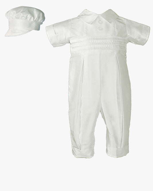 Boys Silk Coverall with Pin Tucking & Hat
