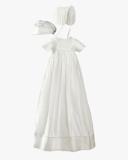 Short Sleeve Silk Dupioni Christening Gown