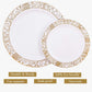 50 Pieces Disposable Dinner-Dessert Plastic Plates with Gold Lace Pattern for Wedding or Party Guests