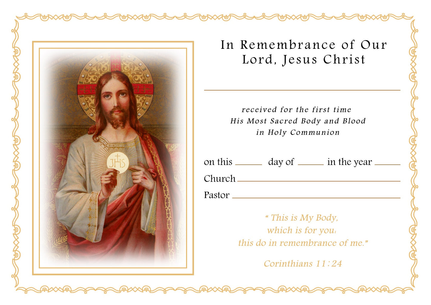 Classic A4-8x10" First Holy Communion Certificate